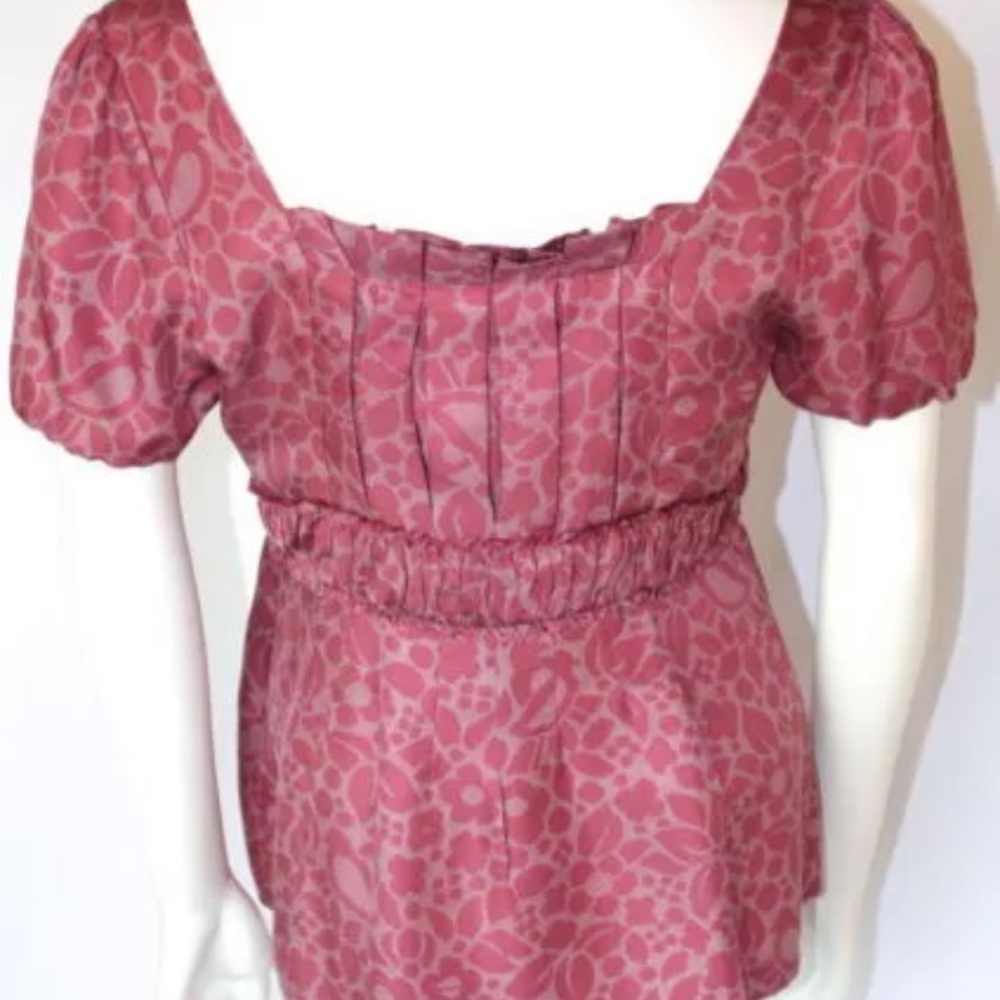 MARC JACOBS Pink SILK FLORAL PEASANT BLOUSE 6 - Picture 3 of 4